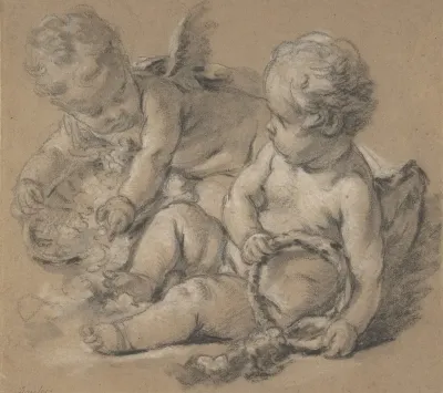 Winged Putti With Flowers