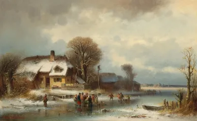 Winter Landscape With Ice Skaters 2