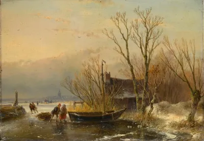 Winter Scene On The Ice With Wood Gatherers