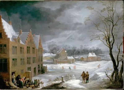 Winter Scene With A Man Killing A Pig