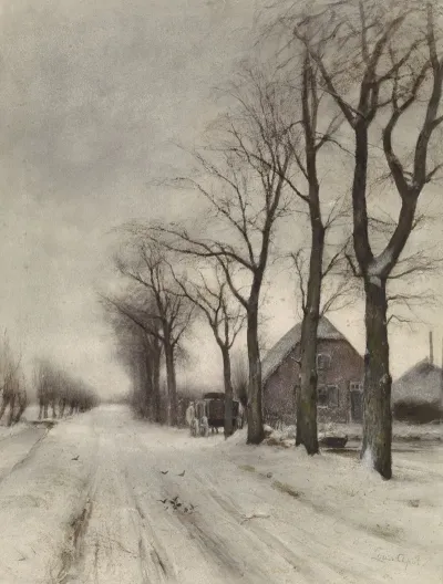 Winterlandschap Met Boerderij Aan Een Laan