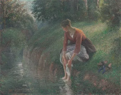 Woman Bathing Her Feet In A Brook