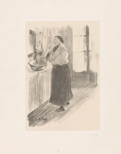 Woman Combing Her Hair In Front Of The Mirror