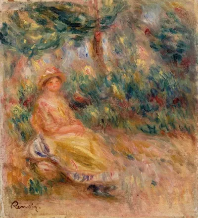 Woman In Pink And Yellow In A Landscape Femme En Rose Et Jaune Dans Un Paysage