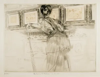 Woman Looking At Watteau Drawings In The Louvre