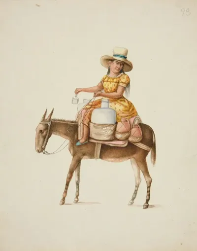 Woman On Mule Carrying Jars