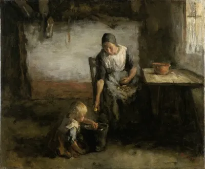 Woman Peeling Potatoes