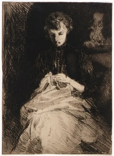 Woman Seated Sewing