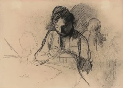 Woman Sewing And Child