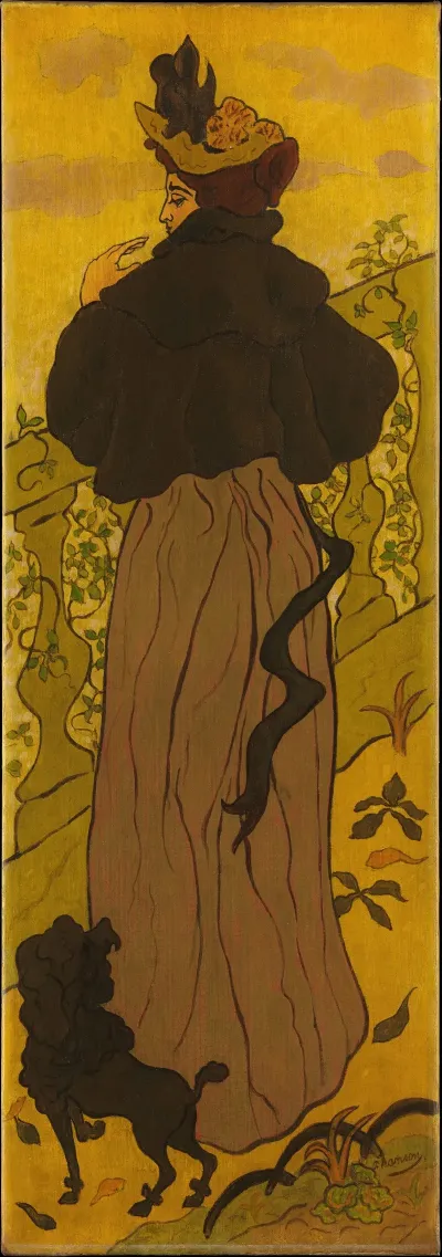Woman Standing Beside A Balustrade With A Poodle