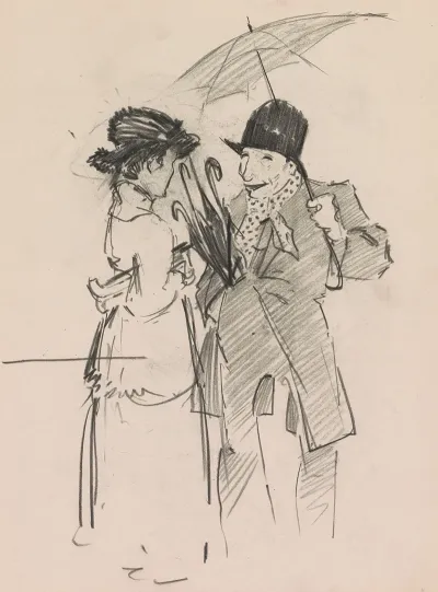 Woman Talking To A Man With An Umbrella