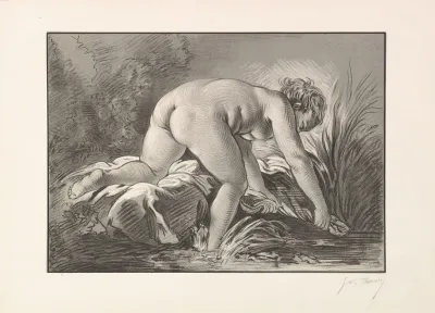 Woman Washing Linen In A Stream