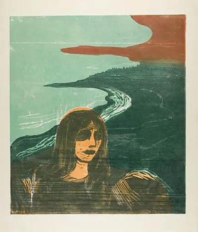 Womans Head Against The Shore
