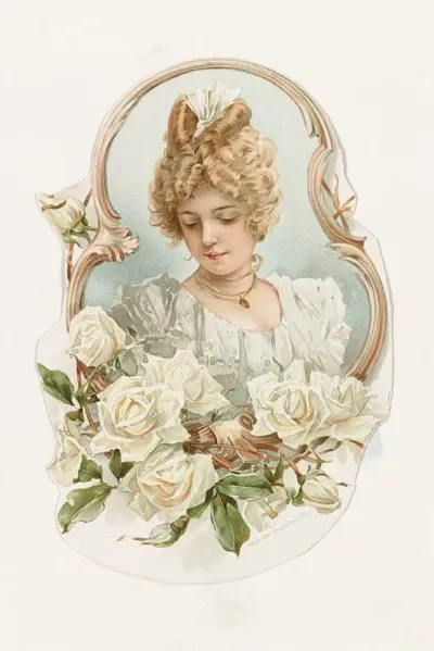 Womans Head Enframed With White Roses