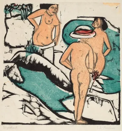 Women Bathing Between White Stones