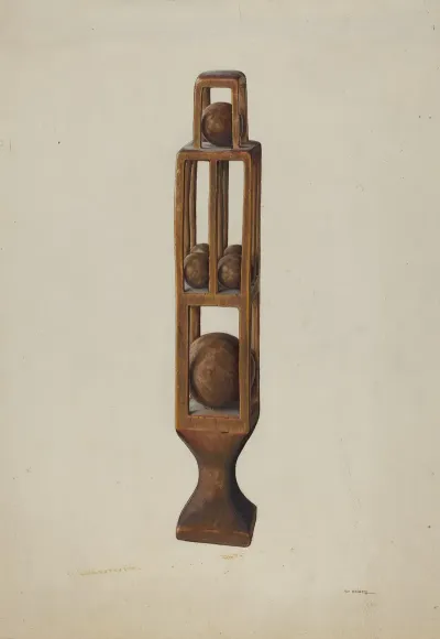 Wood Carving Of 6 Balls
