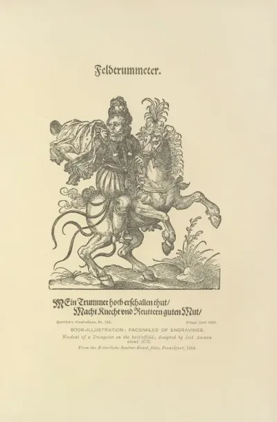 Woodcut Of A Trumpeter On The Battlefield Designed By Jost Amman