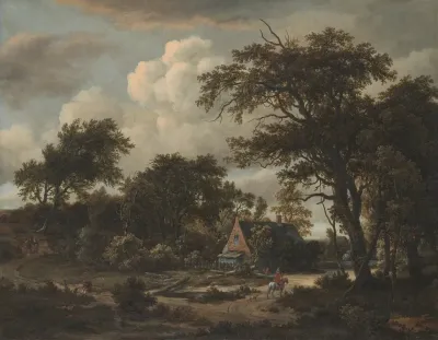 Wooded Landscape With Cottage And Horseman