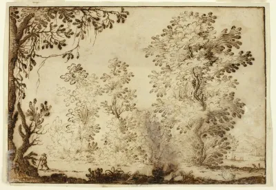 Wooded Landscape With Traveler In Foreground