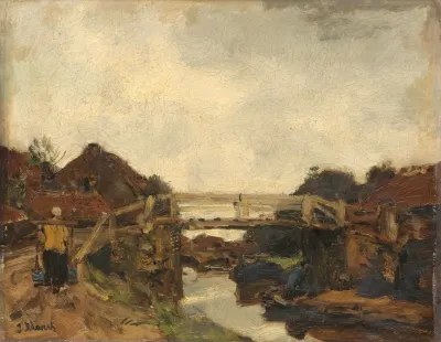 Wooden Bridge Across A Canal At Rijswijk