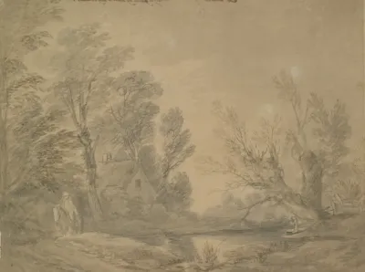 Woody Landscape With Horseman Near A Pond By A Cottage