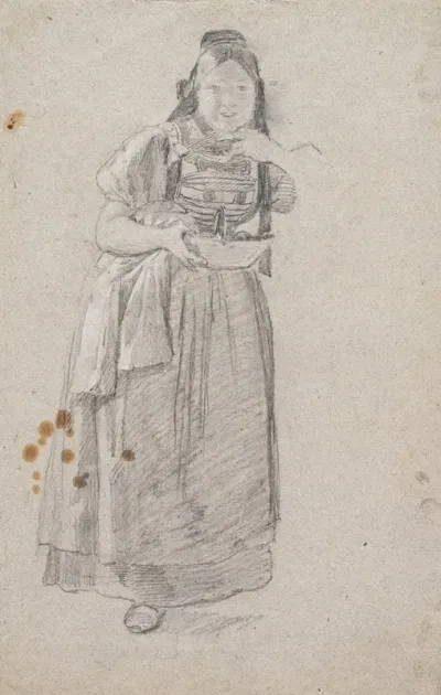 Young Black Forest Woman Listening With Sewing Box And Blouse