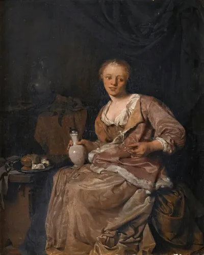Young Girl Having A Glass Of Wine In An Interior