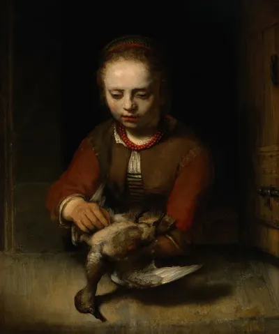 Young Girl Plucking A Duck