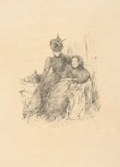 Young Lady In A Hat Sitting With Her Arm Around An Older Lady