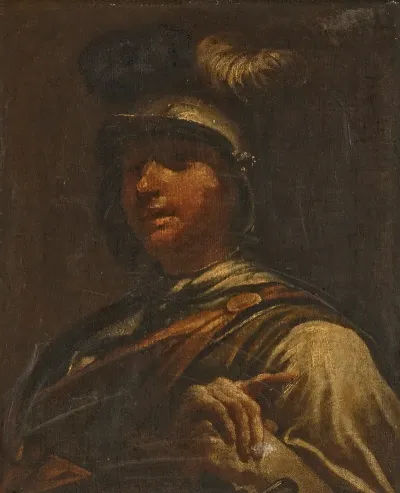 Young Man Wearing A Plumed Helmet
