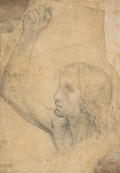 Youth With Right Arm Raised In A Shoulder Length Portrayal Preparatory Study For St Sebastian