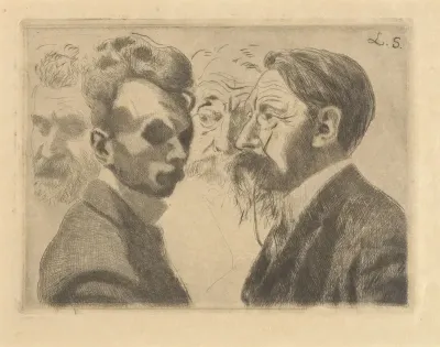 Zelfportret Dubbelportret Van Emile Verhaeren En Portret Van Edmond Deman