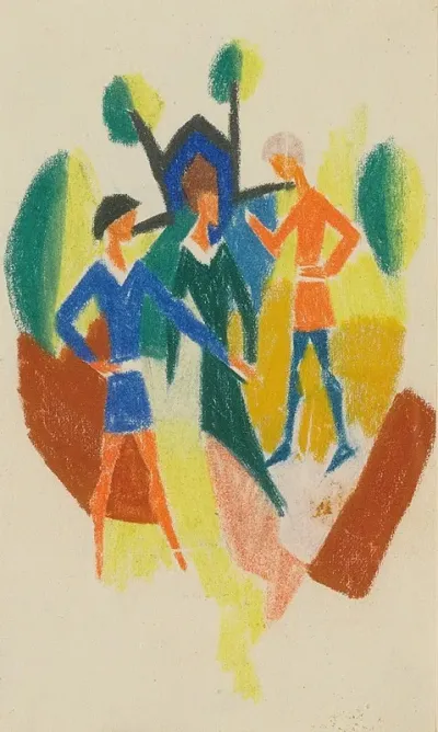 Zwei Manner Und Frau Stickerei Two Men And A Woman Embroidery