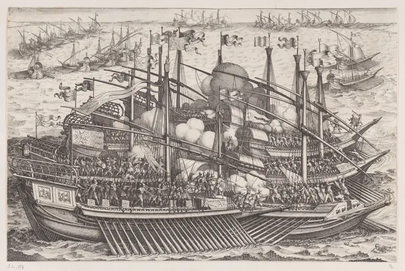 1er Combat Naval (First Naval Battle), from "La Vie de Ferdinand Ier de Médicis série appelée aussi Les Batailles des Médicis" (The Life of Ferdinand I de'Medici also called The Medici Battles) Wall Art by Jacques Callot - High-Resolution Digital Print