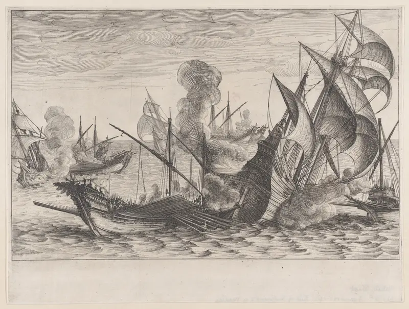 2e Combat Naval (Second Naval Battle), from La Vie de Ferdinand Ier de Médicis série appelée aussi Les Batailles des Médicis (The Life of Ferdinand I de'Medici also called The Medici Battles) Wall Art by Jacques Callot - High-Resolution Digital Print