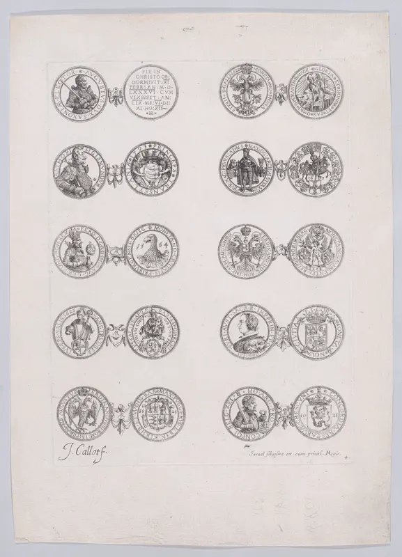 4th Plate, Featuring 10 Coins Issued by European Princes in the 16th and 17th centuries, from Les Monnaies (The Currencies) Wall Art by Jacques Callot - High-Resolution Digital Print