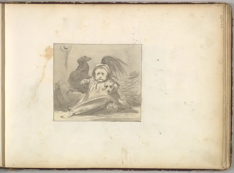 A Baby in 16th century Dress with a Rooster and a Dog Wall Art by Frederic, Lord Leighton - High-Resolution Digital Print