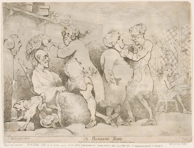 A Barber's Shop Wall Art by Thomas Rowlandson - High-Resolution Digital Print