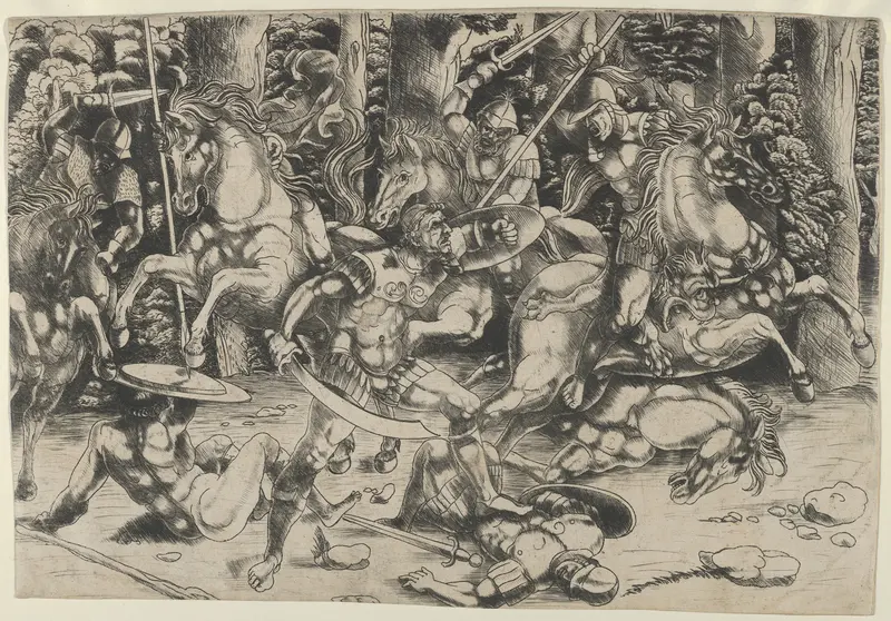 A battle of soldiers some on horseback Wall Art by Master of 1515 - High-Resolution Digital Print