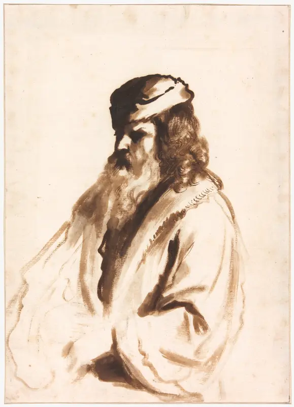 A Bearded Figure Wearing a Turban and Fur Coat, Half Length, Turned to the Right Wall Art by Gerbrand van den Eeckhout - High-Resolution Digital Print