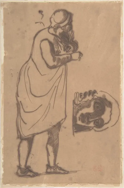 A Bearded Man, Standing, and a Classical Head Wall Art by Eugène Delacroix - High-Resolution Digital Print