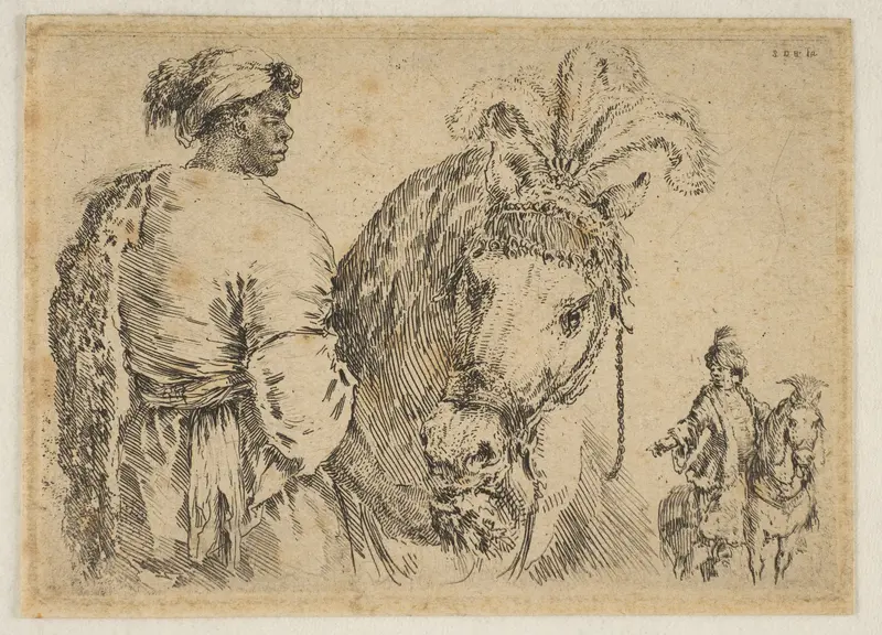 A Black Man Feeding a Horse Wall Art by Stefano della Bella - High-Resolution Digital Print