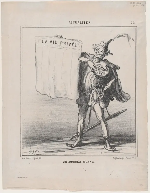 A blank newspaper, from 'News of the day,' published in Le Charivari, March 31, 1868 Wall Art by Honoré Daumier - High-Resolution Digital Print