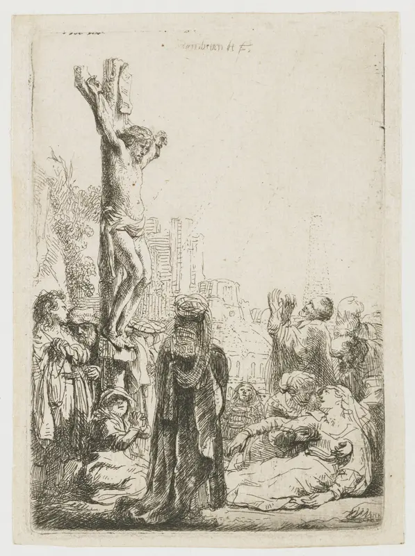 A blind hurdy-gurdy player and family receiving alms Wall Art by Rembrandt van Rijn - High-Resolution Digital Print