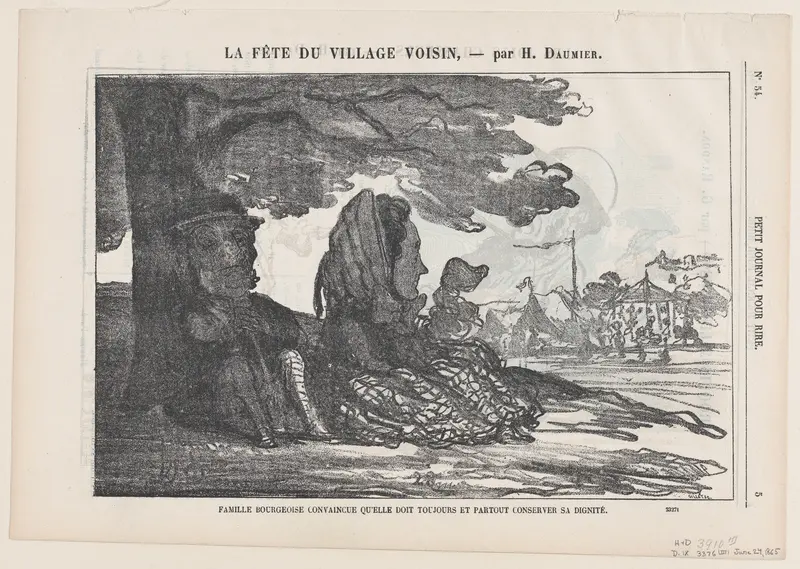 A bourgeois family convinced that they must preserve their dignity always and everywhere, from "A celebration in the neighboring village" Wall Art by Honoré Daumier - High-Resolution Digital Print