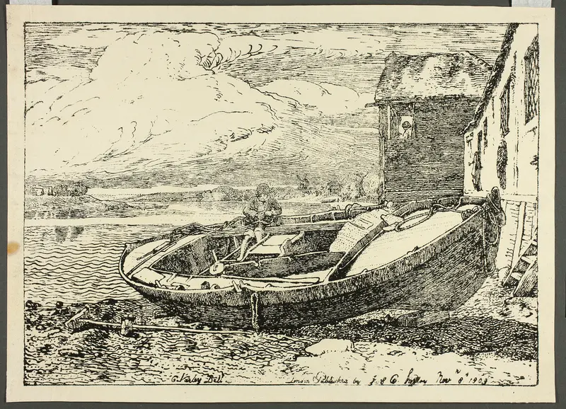 A Boy Sitting on a Banked Vessel Wall Art by Cornelius Varley - High-Resolution Digital Print