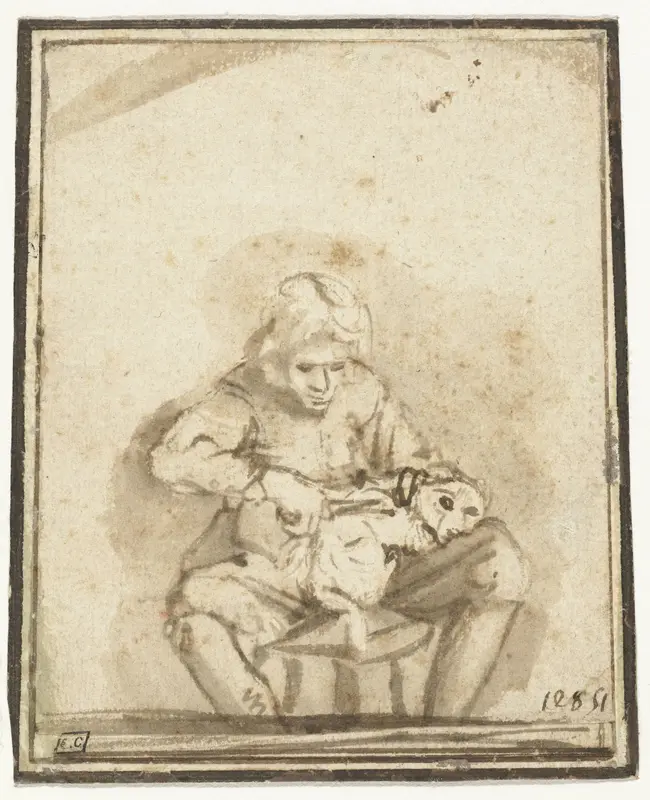 A Boy Trimming his Dog’s Coat Wall Art by Unknown - High-Resolution Digital Print