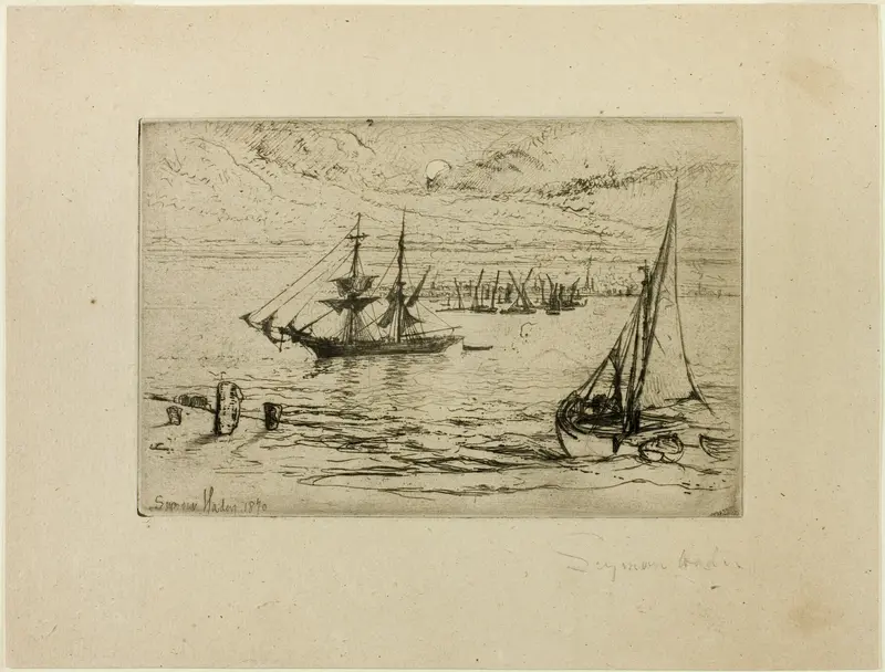A Brig at Anchor Wall Art by Francis Seymour Haden - High-Resolution Digital Print