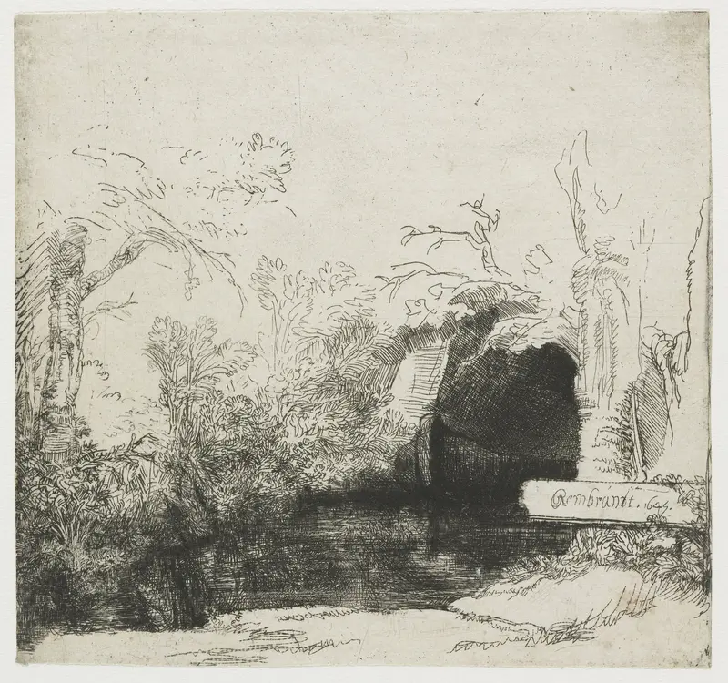 A brook with a grotto and a boat Wall Art by Unknown - High-Resolution Digital Print