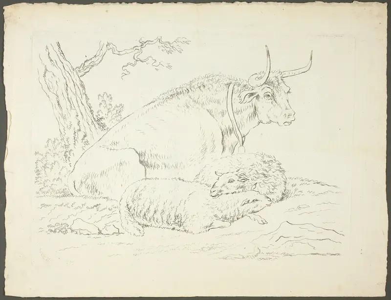 A Bull and Two Sheep Wall Art by Pierre Lelu - High-Resolution Digital Print